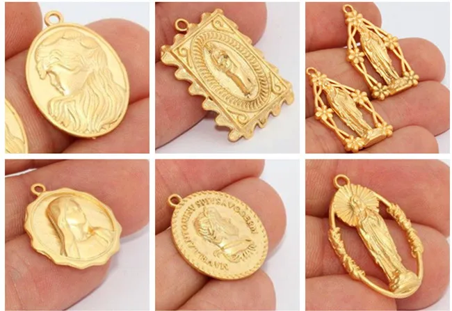 1pcRaw Brass24k матовая позолоченная мать Мэри (без никеля и без свинца).mte1197. mte1183 mte1209.