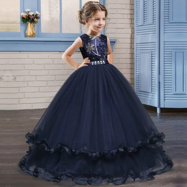 Purplish Blue Летняя одежда для маленьких девочек Детские платья для девочек, платье принцессы с вышивкой одежда для детей элегантное праздничное платье для детей 10-12 лет - Цвет: Purplish Blue