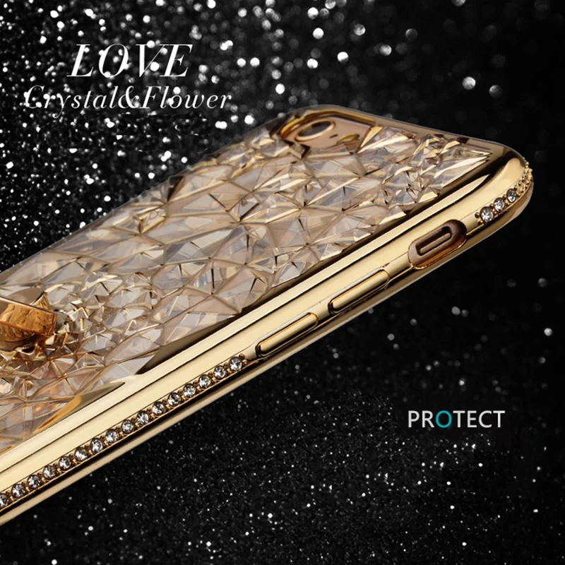 3D чехол с кристальным кольцом s для iPhone 11 Pro XS Max XR X 5 5S SE 6 6 S, чехол с золотым блеском, мягкий чехол для iPhone 7 8 Plus, Алмазный чехол