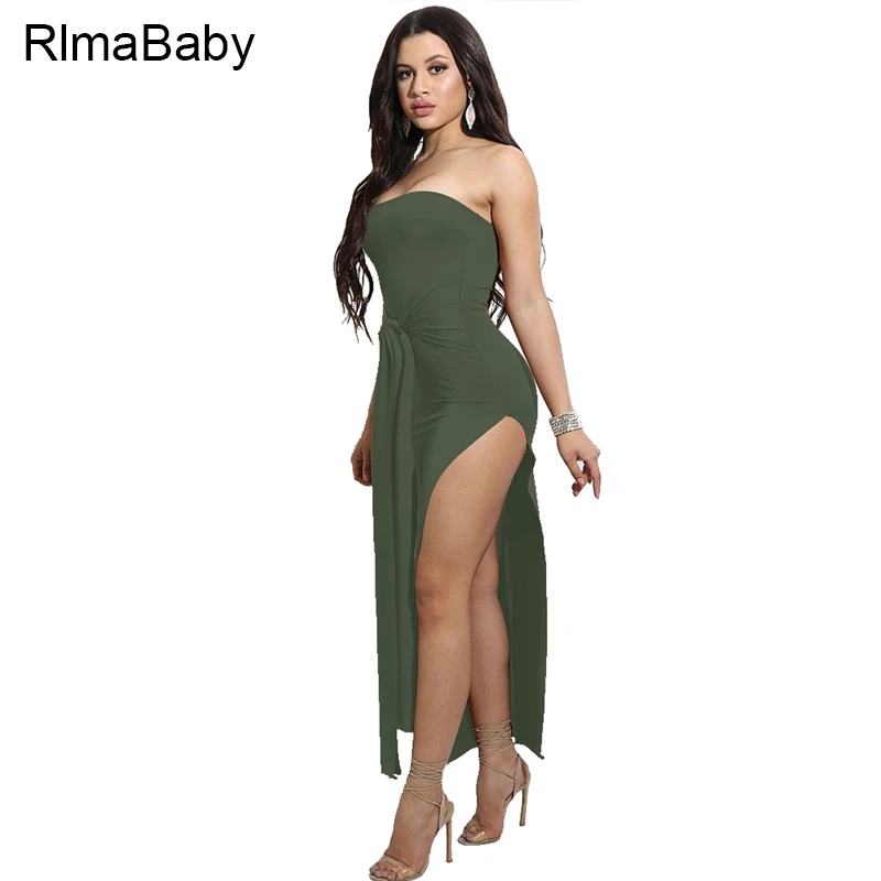 RlmaBaby пикантные Клубные вечерние макси с открытыми плечами летнее платье на шнуровке Разделение спинки Bodycon