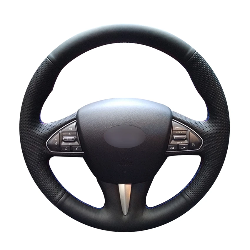 

Hand-stitched DIY Black PU Artificial Leather Car Steering Wheel Cover for Infiniti Q50 2014 2015 2016 2017-2018