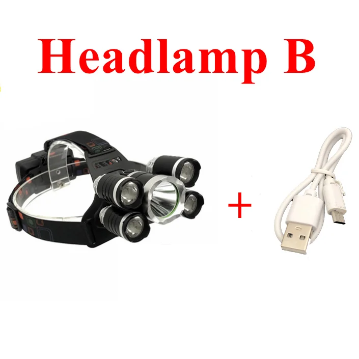 headlamp B no batter MingRay 50000LM USB Перезаряжаемый налобный фонарь T6 10 Вт светодиодный налобный фонарь высокой мощности, дешевая Налобная лампа для рыбалки, кемпинга, головной светильник stroble светильник - Испускаемый цвет: headlamp B no batter