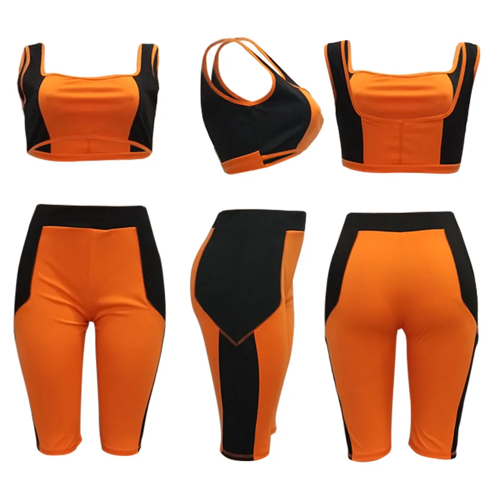 Adogirl women patchwork two pieces sets fluorescent bra tops hot pants casual skinny crop running suits summer |