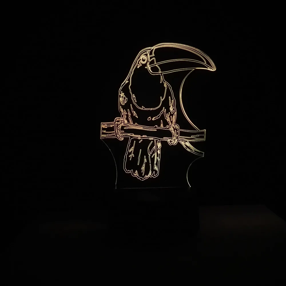 Новинка попугай птица 3D 7 цветов LED USB сенсорный ночник изменение романтическая
