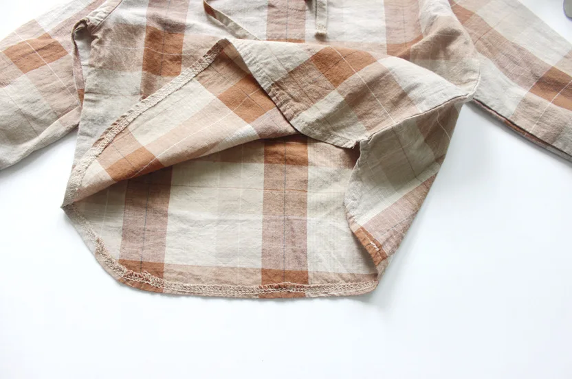 Girl Blouse Toddler Kids Casual Plaid Autumn Clothings Linen T-shirts