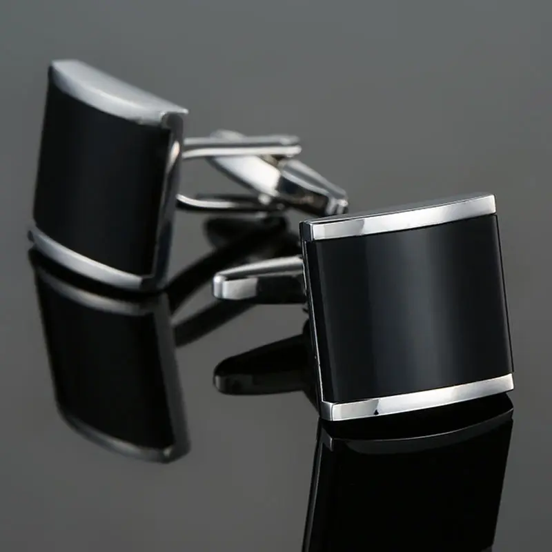 Black zircon Высокое качество Эмаль Медь Материал Лазерная металлическая линия, решетки манжеты Модные мужские французские рубашки манжеты запонки - Окраска металла: Black zircon