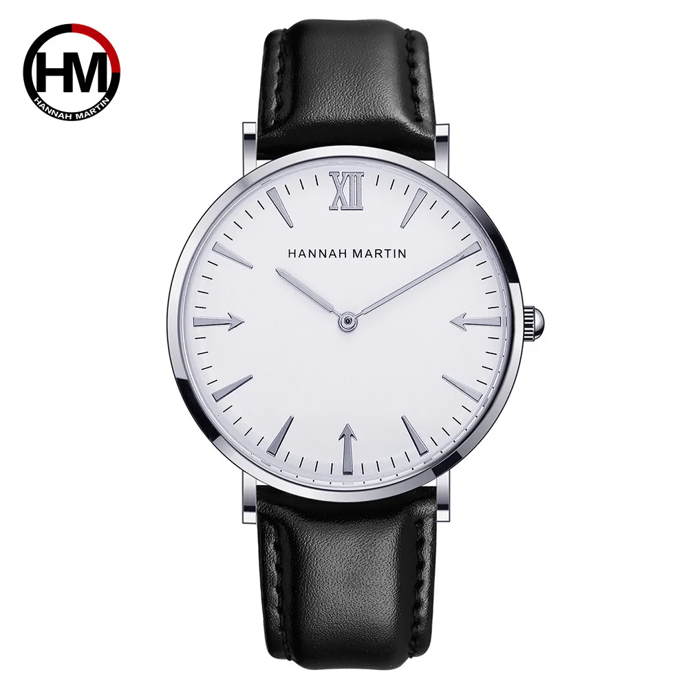 Silver White Black HM модные часы для мужчин 40 мм Горячие Ультра тонкие наручные часы для мужчин s лучший бренд класса люкс кожаный лоскут мужские часы HM ультра тонкие часы для мужчин - Цвет: Silver White Black