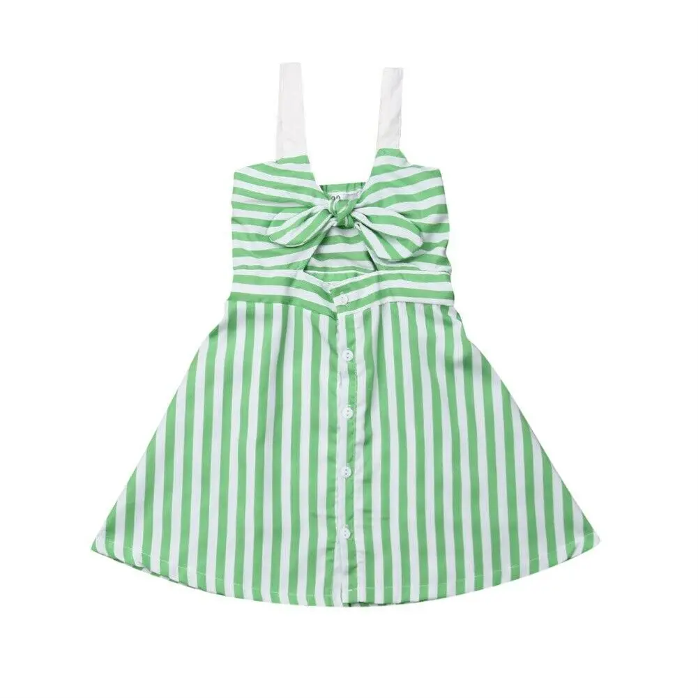 2019 Baby Summer Clothing 2-6Y Toddler Kid Girl Striped Party Dress Front Bow Sleeveless Sundress Spaghetti Gown Clothes | Детская