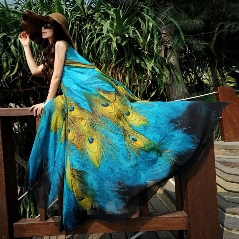 Летние Стильные женские длинные шифоновые платья больших размеров 6XL 9XL с принтом