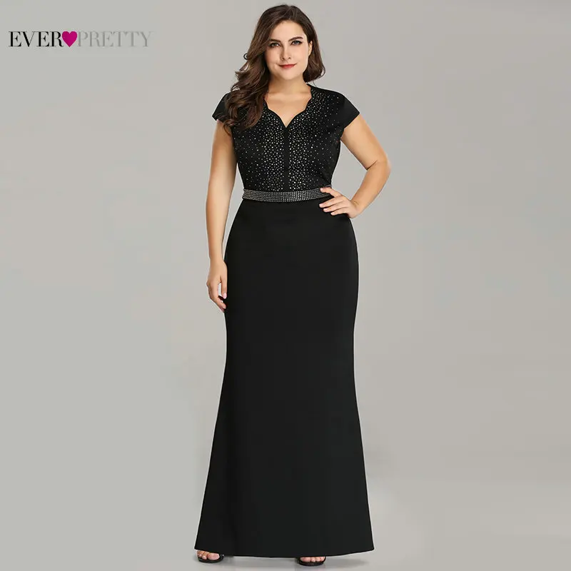 

Plus Size Black Evening Gowns Ever Pretty EZ07623 2020 Elegant Mermaid Sparkle V Neck Beaded Long Formal Gowns For Wedding Party