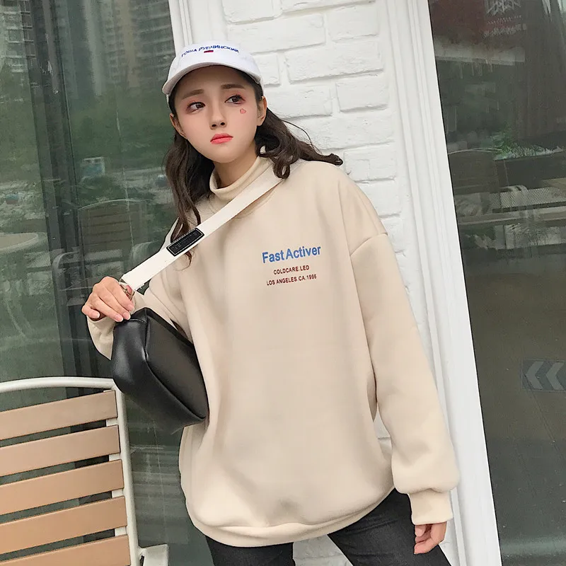 Harajuku женские новые модные стильные толстовки женские топы с буквенным принтом Женский бархатный корейский пуловер для студентов женщин Модный шик