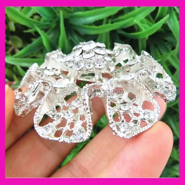 (100 шт./лот) Серебряный цветок горный хрусталь брошь булавки для свадебного букета