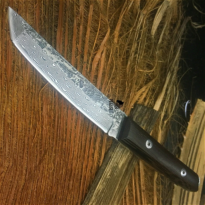 Черный флаттер дерево Дамаск 67 слоев Ручная ковка G10 стальной сердечник прямой