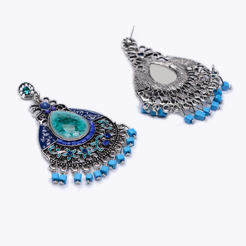 Kemstone Ethnic Bohemia Alloy Water Drop Hollow-out Green/Brown Rhinestone Dangle Earrings Jewelry Gift For Ladies | Украшения и