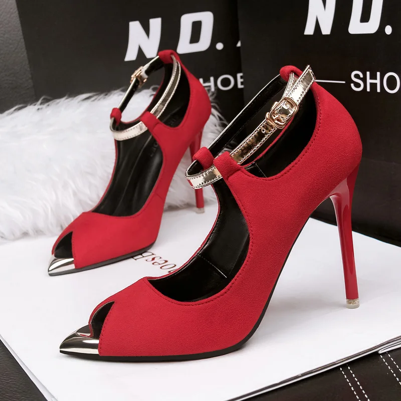 Gladiator Sandals Real Flock Vogue Of New Fund 2017 Roman Mouth Metal Head Fish Shoes With Color Matching High-heeled Fine | Обувь