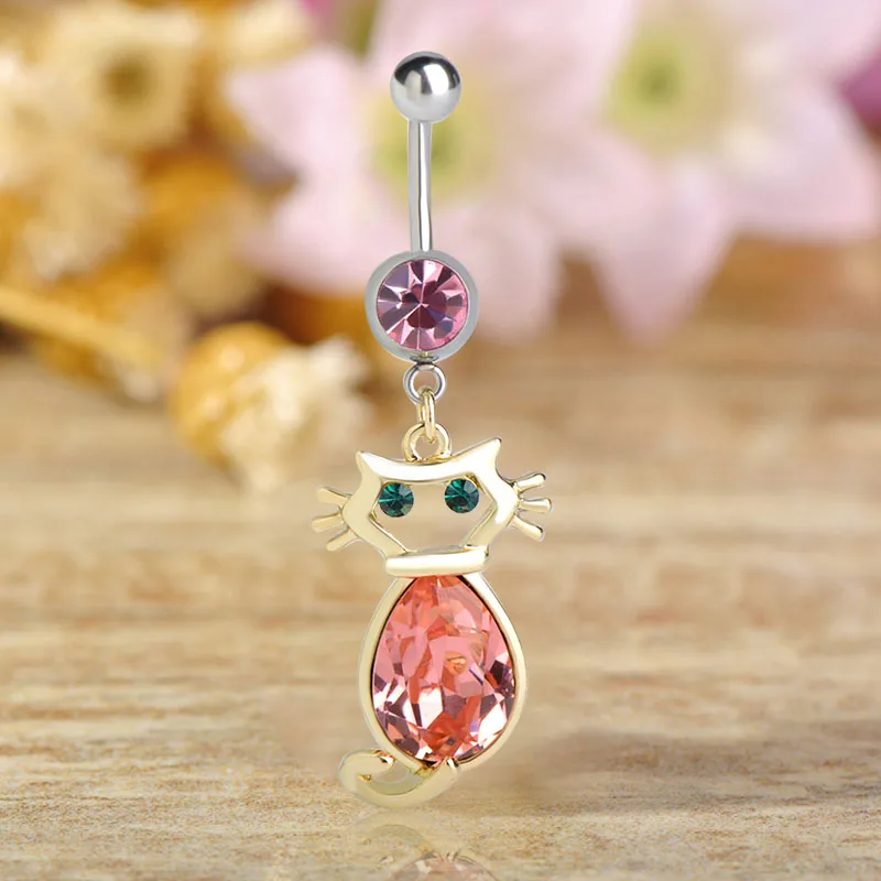 Женское кольцо на пупок Funmor зеленое с австрийским кристаллом для котов украшение