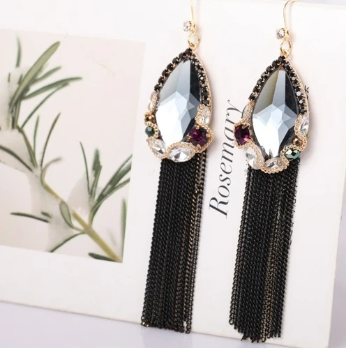 Женские длинные серьги-кисточки богемные серьги-подвески с кристаллами модные