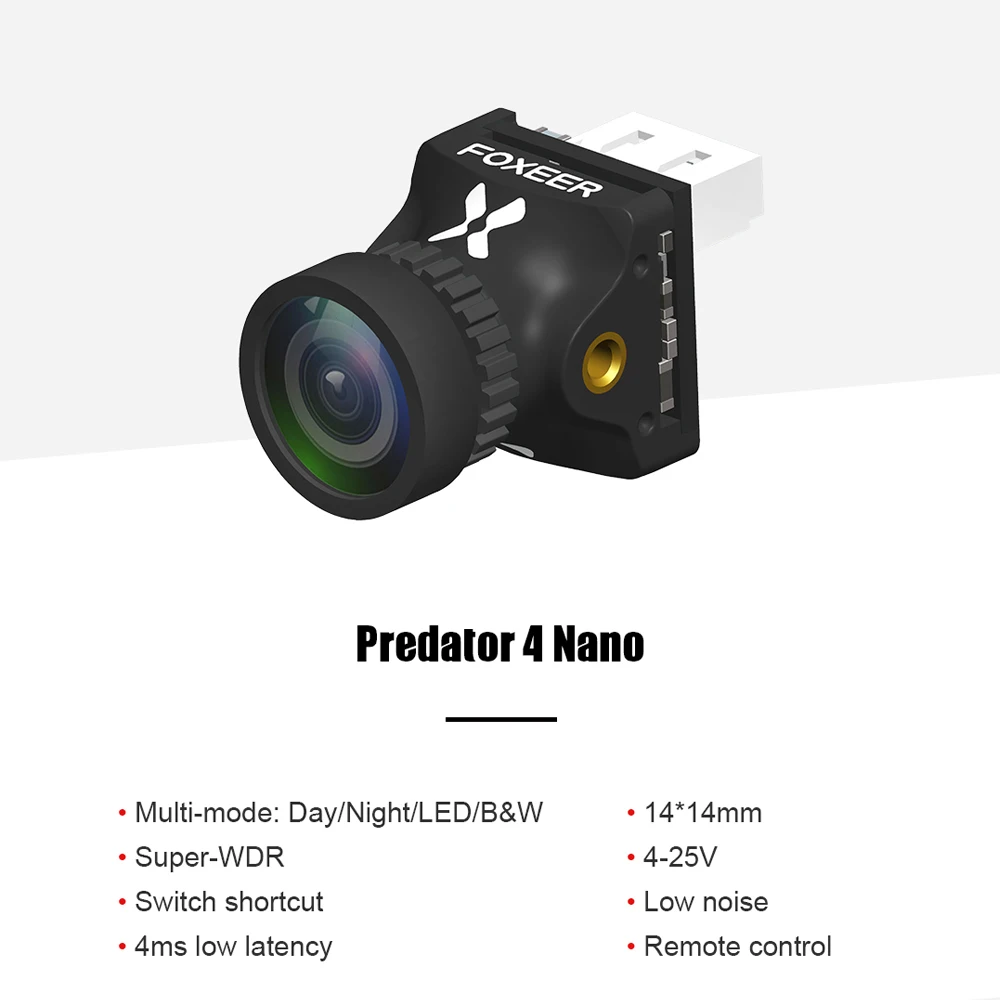 Foxeer Nano Predator 4 гоночная FPV камера Super WDR 4ms задержка 1000TVL OSD 4:3 16:9 NTSC PAL для