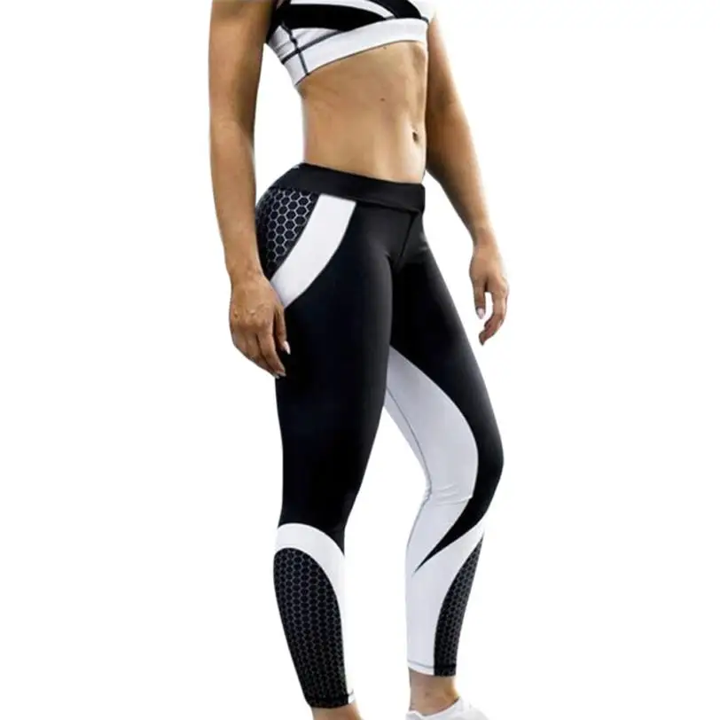 

New Mesh Pattern Print Leggings fitness Leggings For Women Sporting Workout Leggins Elastic Trousers Slim Black White Pants