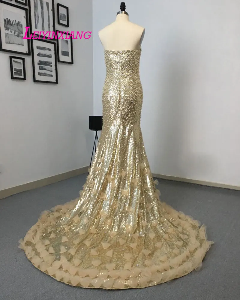 LEIYINXIANG Bling Nuevo Vestido de Noche Largo Piso Longitud La Sirena Que Rebordea Lentejuelas без рукавов платье для