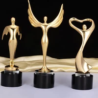 creative black crystal trophy figurines home statue crafts gold plated oscar trophy sculptures accessories livingroom ornaments