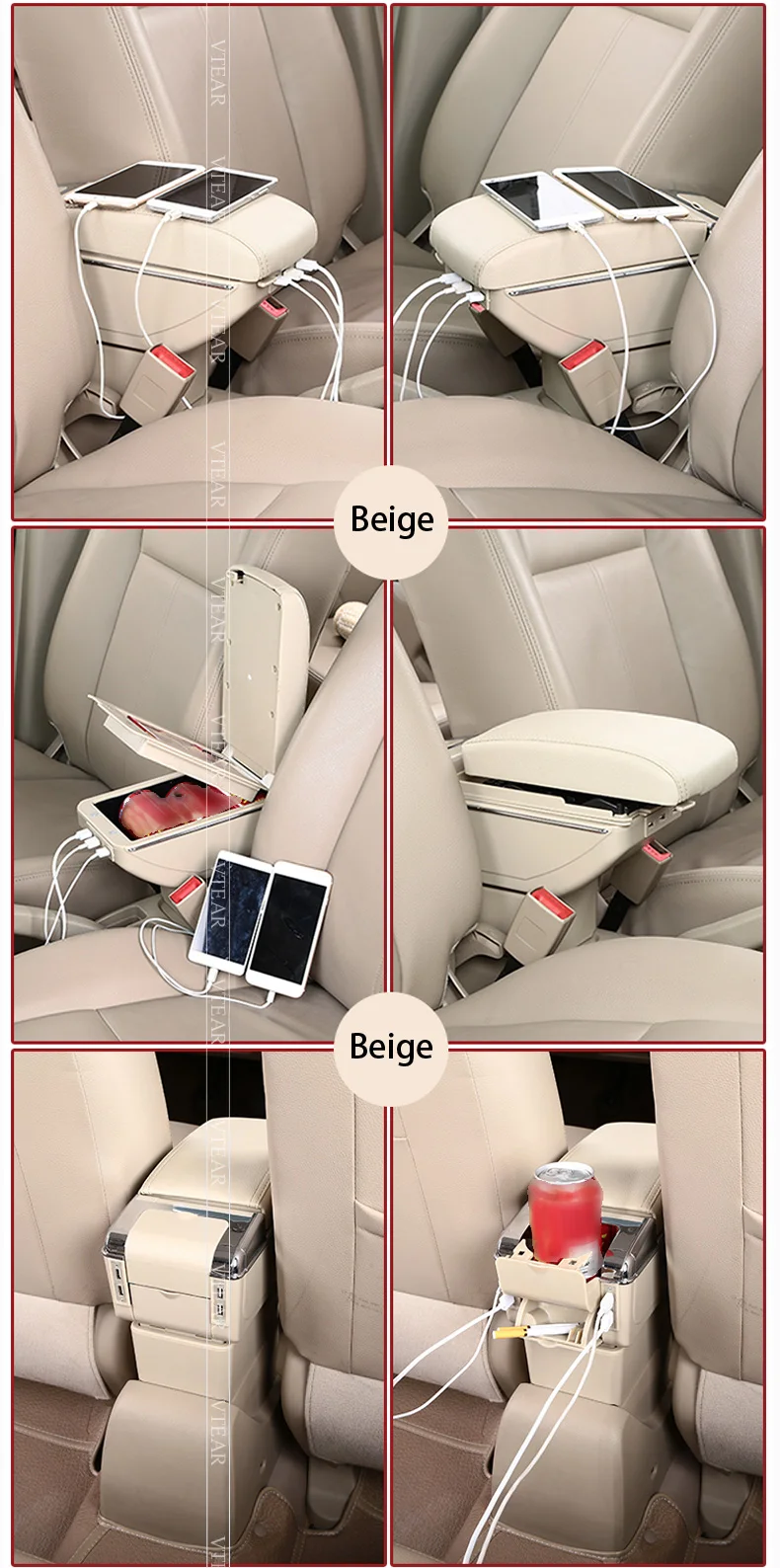 Vtear для Fiat Bravo 500 Linea Marea автомобильный подлокотник, кожаный ящик для хранения, USB подлокотник, аксессуары для рук, стильные внутренние части автомобиля