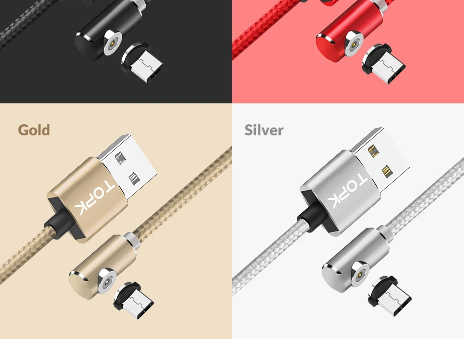 TOPK светодиодный магнитный USB кабель 2.4A Быстрая зарядка Micro USB кабель для samsung Xiaomi huawei мобильный телефон зарядный кабель