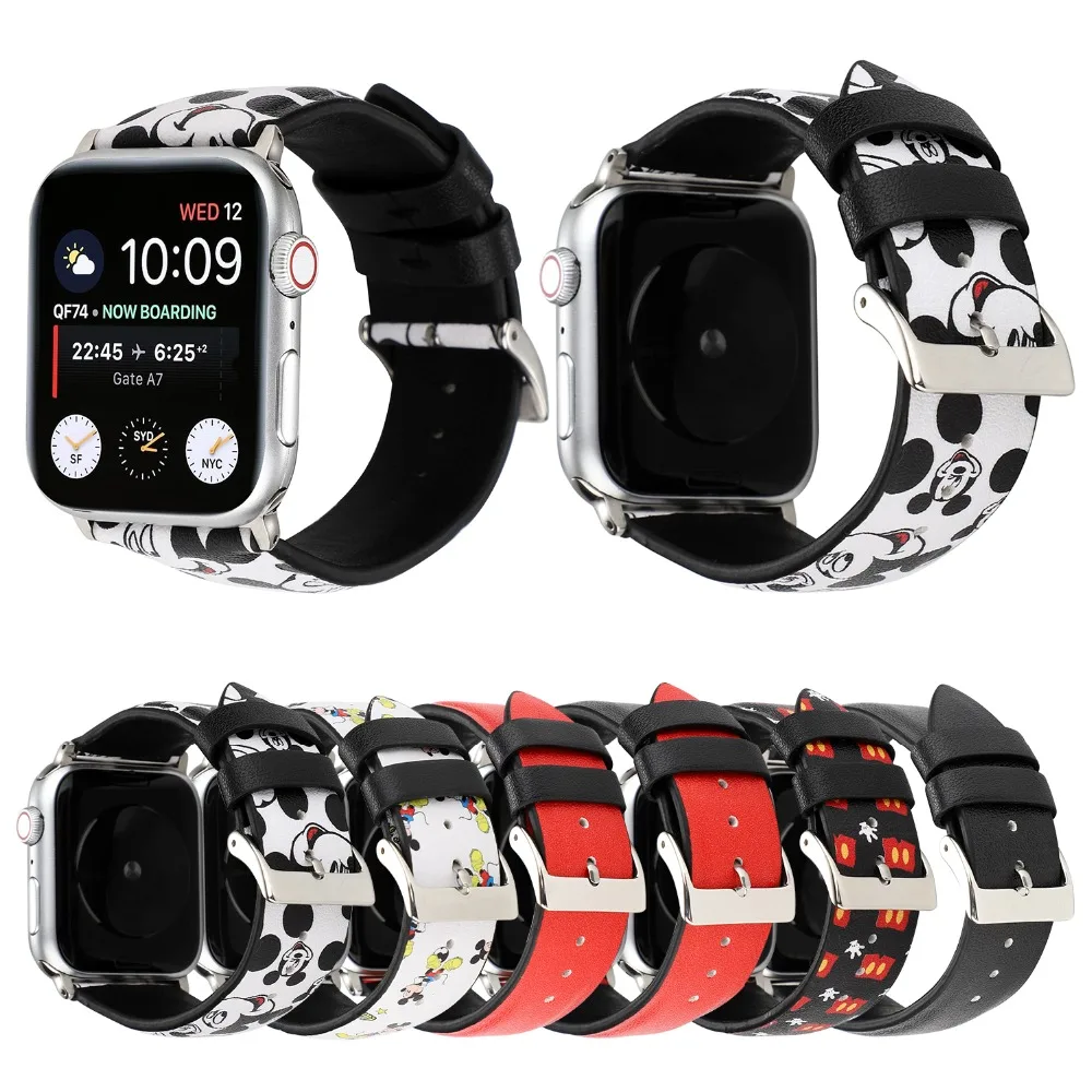 Ремешок YUKIRIN Dots Minnie Mickey из натуральной кожи для Apple Watch серии 4 3 2 1 ремешок для iWatch 38 42 мм 40 44 мм мышь