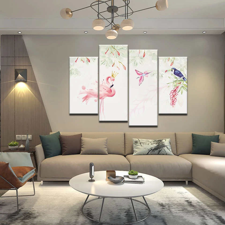 Романтическая Цветочная холщовая картина анимальный птица розовый Фламинго