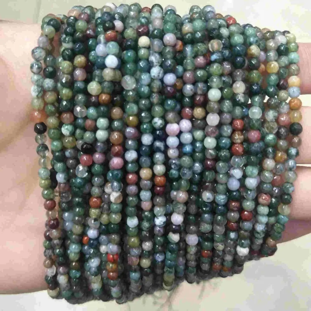 Indian agate Граненые 3 мм натуральный камень бусины розовый кристалл кварца лазурит Агаты драгоценный камень бусины для самостоятельного изготовления ювелирных изделий браслет - Цвет: Indian agate