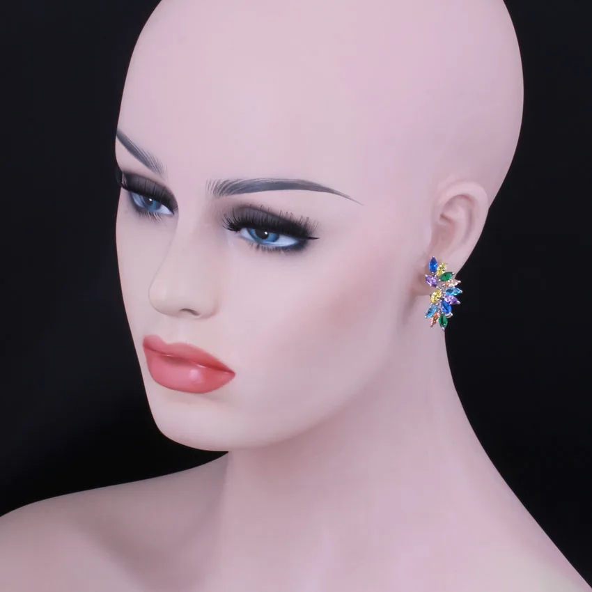 Серьги-кольца Huggie в форме уха с разноцветным желтым фианитом и посеребренным