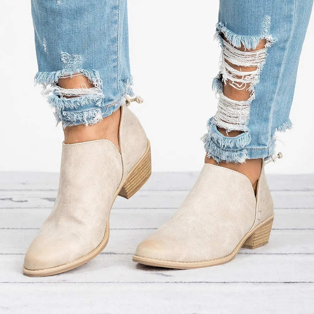 Женская Осенняя обувь модные однотонные кожаные ботильоны короткие ботинки