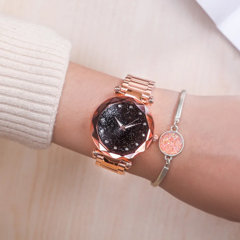 2019 New Brand Rosy Gold Starry Sky Quartz Watch Women Stainless Steel Dress Watches Relogio Feminino Women's Bracelet | Наручные