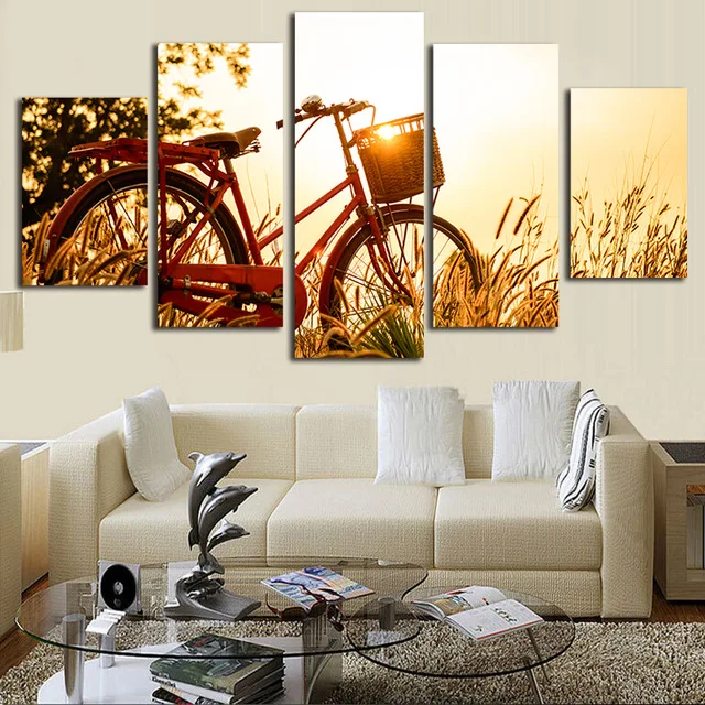 Unframed 5 Piece Canvas Painting Bicycle HD Print Poster Wall art picture for Living Room Home Decor | Дом и сад