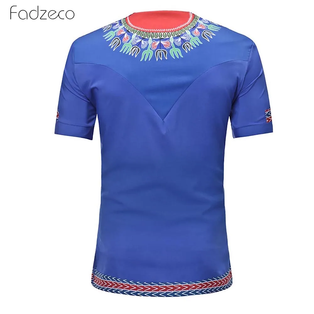 Fadzeco 2019 African Shirt For Men Print V Neck Tribal Short Sleeve Slit T-Shirt Big Size Dashiki Male Tops Clothes | Тематическая