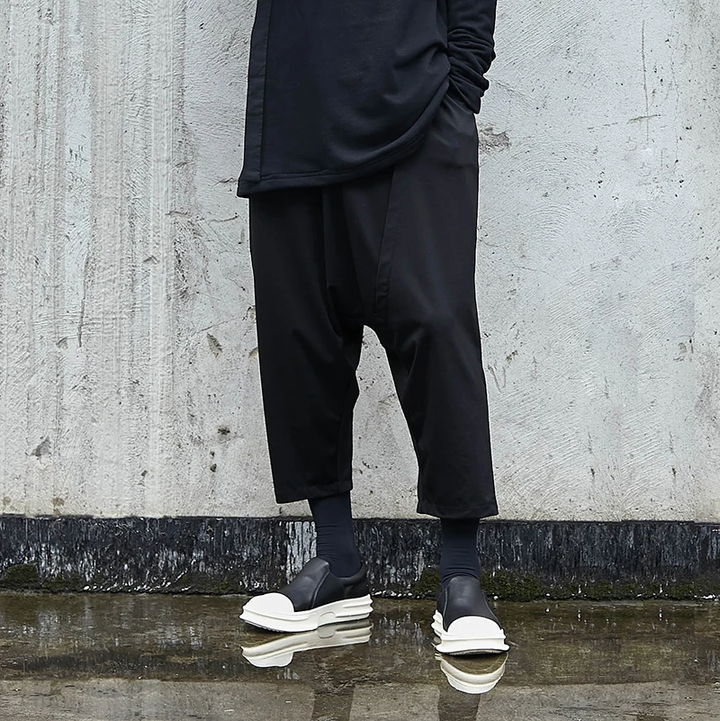 Мужские брюки с широкими штанинами темно-черные в стиле панк уличная одежда