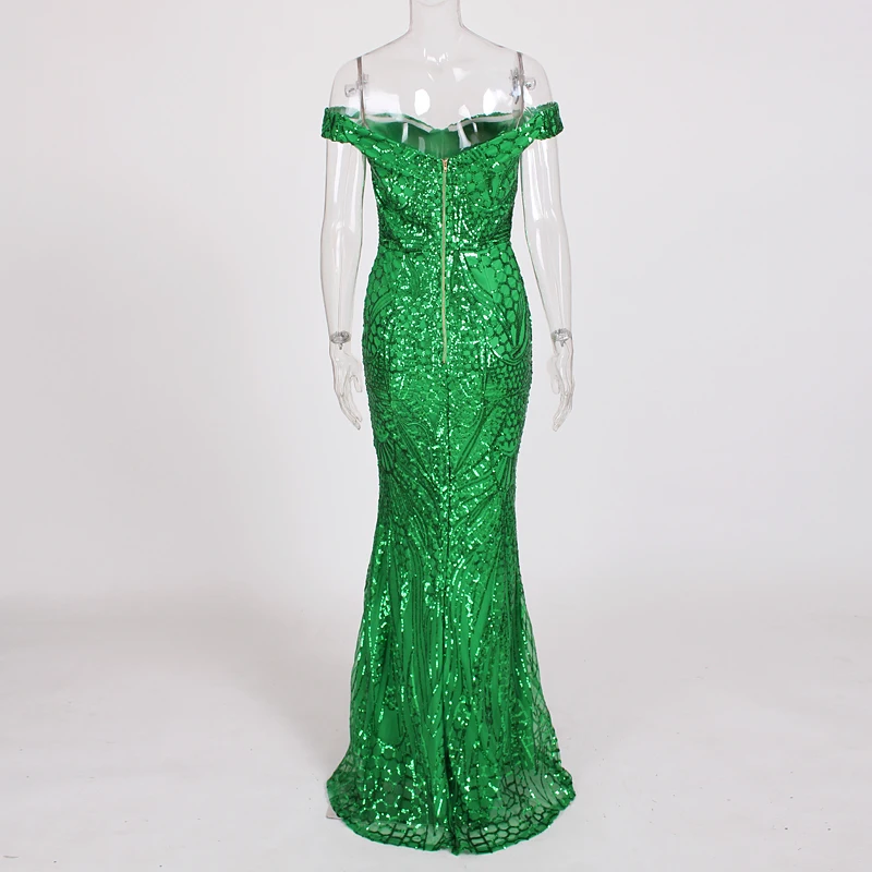 Зеленое элегантное вечернее Клубное платье расшитое блестками блестящее макси с