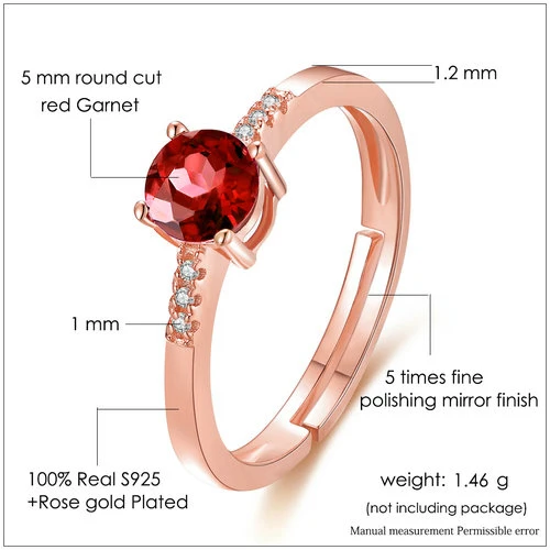 925 пробы, серебряное кольцо с драгоценным камнем, гранат, 18 K, Розовая позолота, хорошее ювелирное изделие, кольцо с красным кристаллом, S925, романтическое, LMRI012