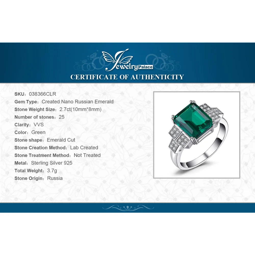 Jewelrypalace 2.7ct Nano русские создали Изумруд себе кольцо для Для женщин реальные 925