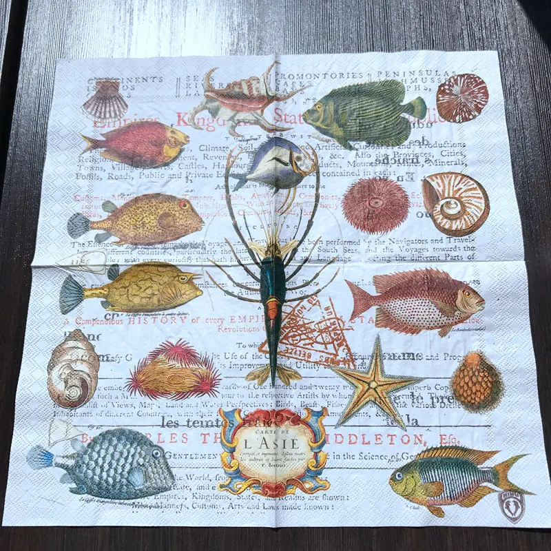 Бумага рыбы napkins-20pcs 33x33 см 2-х слойный в винтажном стиле рыбы салфетки для декупажа красочная салфетка салфетки