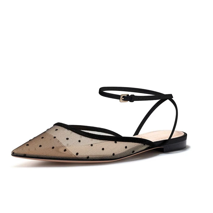 Босоножки Koovan женские на плоской подошве кружевные туфли в горошек с пряжкой