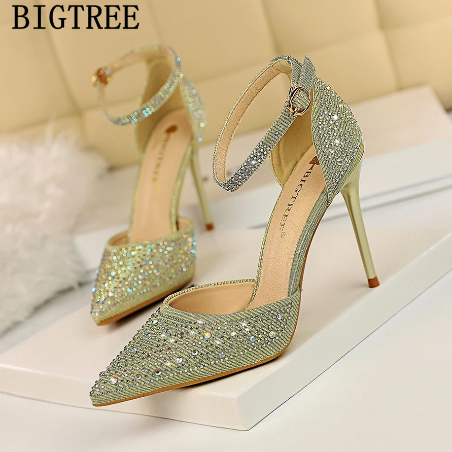 Bigtree свадебные туфли стразы на высоком каблуке для женщин Фетиш насосы платформа