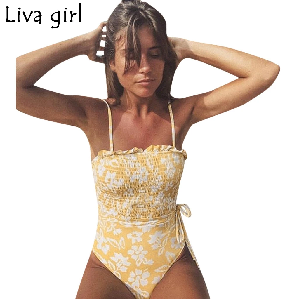 Liva girl, желтый женский цельный костюм с поясом, новинка, монокини с подкладкой, Раздельный купальник, хит, комплект, пляжный купальник с контролем живота