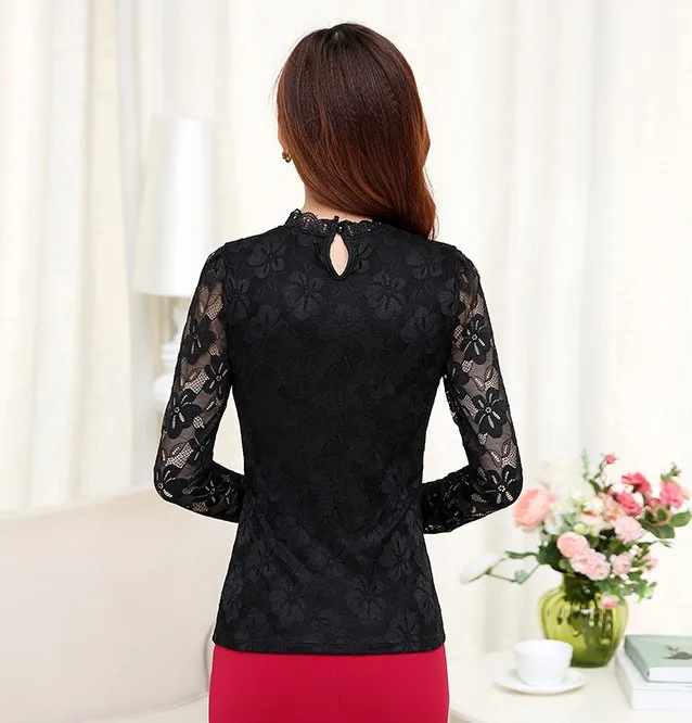 Женский этнический пуловер белый или черный кружевной топ с длинным рукавом