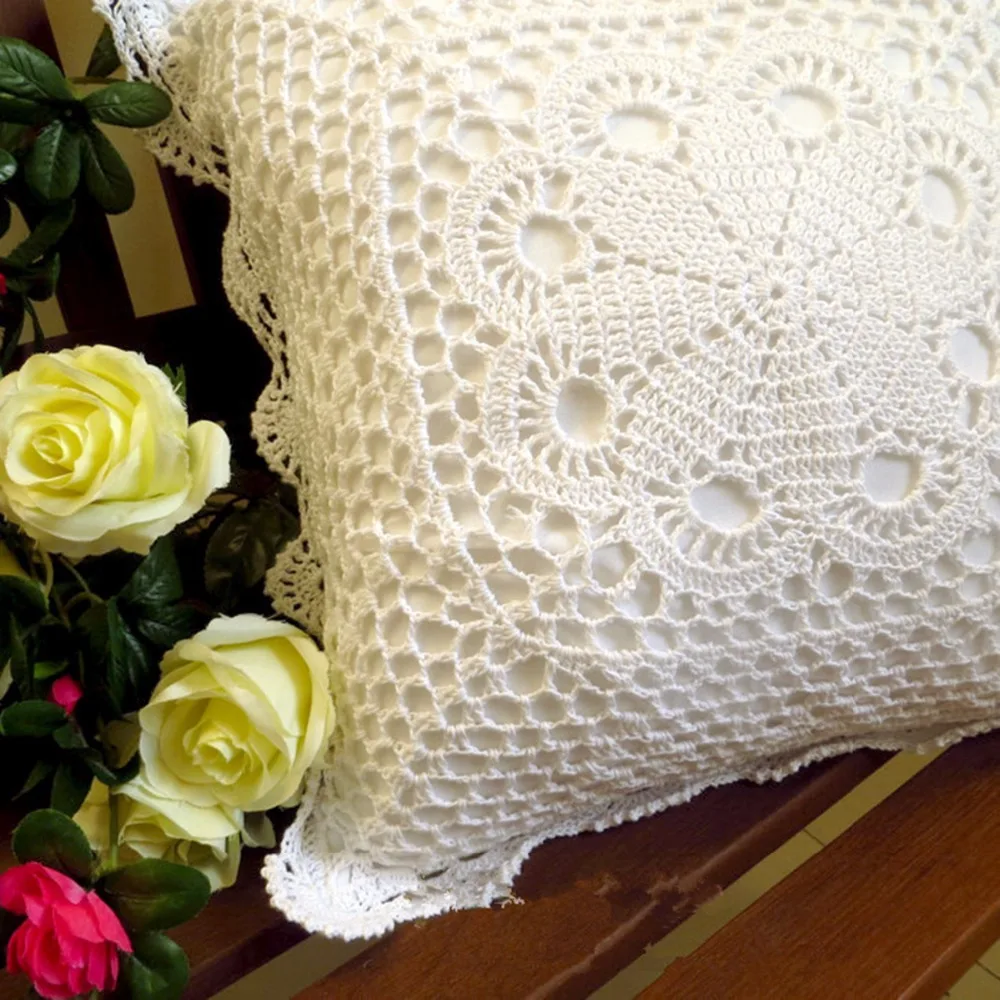 100% Cotton HandMade Crochet Cushion Cover Pillow 40 x40 cm Vintage Floral Hand knitting Pastoral | Дом и сад