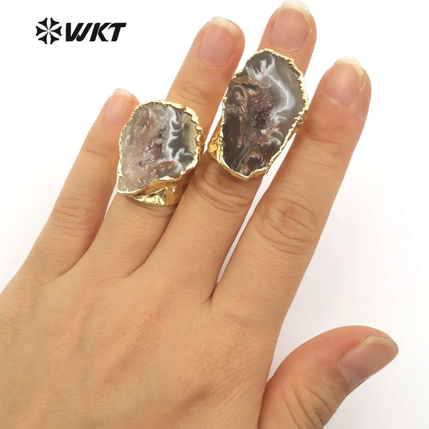 Женское кольцо из срез камня винтажное Золотое с золотым гальваническим
