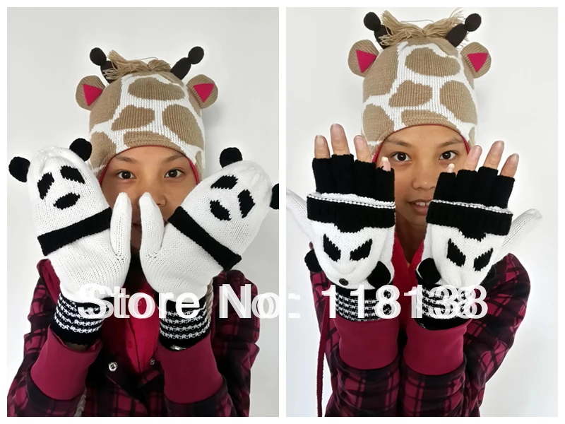 Cute Animal Fingerless Knit Gloves with Cover Flip Over Christmas Gift For School Girls Boys Free Shipping | Аксессуары для одежды