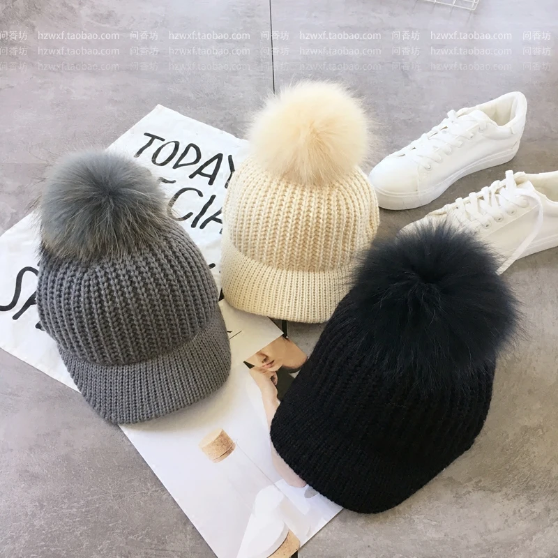 2017 Autumn Winter New Hot Fashion Women Casual Simple Warm Visors Female Thick Knitting Feathers Ball Hats Caps Students | Аксессуары