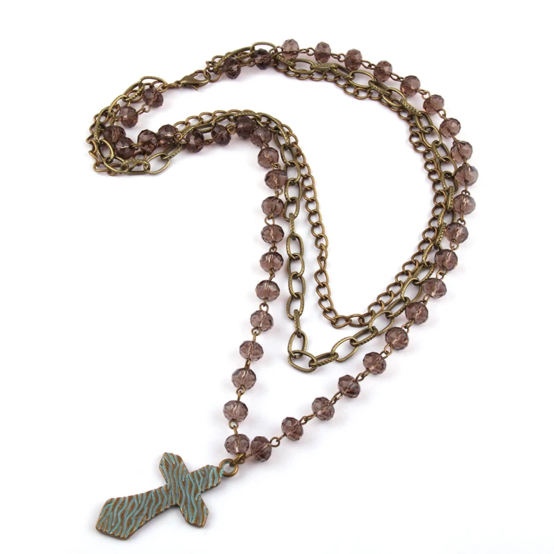 Модные украшения в стиле бохо 3 слоя стеклянный Хрустальный Розарий и кулон виде