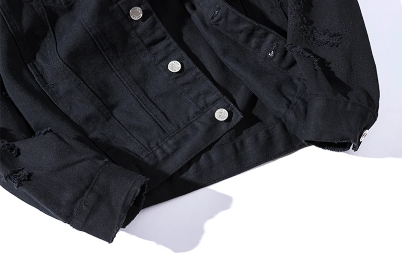 Джинсовая куртка мужская с дырками модное приталенное рваное джинсовое пальто в